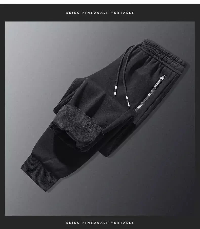 Men's Autumn Winter New Trendy Brand Sportswear Pants Fleece-Lined And Thickened Loose-Fit Straight-Leg Casual Trousers.