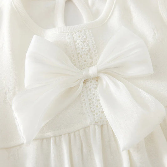 Somenie Baby-Langarm-Body für vier Jahreszeiten, Mädchen, süße Schleife, Rundhalsausschnitt, einteiliges Outfit, Babe-Ausflüge, Kleidungstrends.