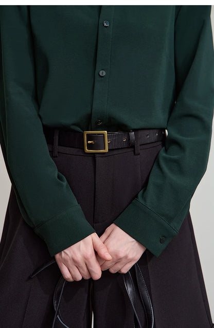 AMII Office Lady Shirt 2025 Autumn New Minimalism thick Long Sleeves Blouse Elastic Cotton Lapel Women's Clothing 12553079