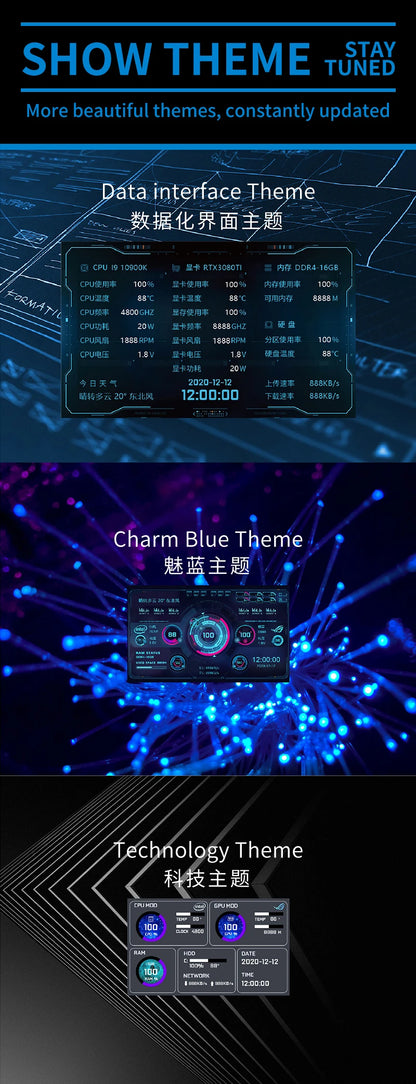 3.5 / 5 Inch IPS Type-C Secondary Screen Mini Computer USB Display CPU GPU RAM HDD Monitor with Holder Metal Case No Use AIDA64