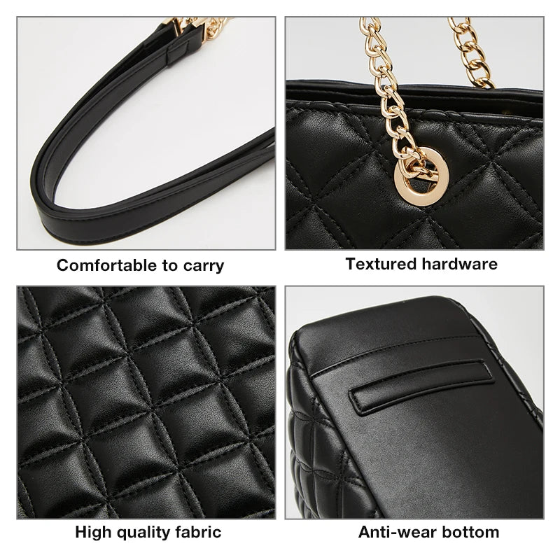 FOXER Women Fashion Quilted Shoulder Bag Female Classic Underarm Bag Vintage Lady Simple Tote Bags Chrismas Gift.