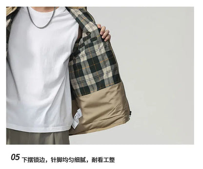 Lapel Jacket Men Spring Autumn Japanese Korean Streetwear Fashion Loose Casual Vintage Cargo Jacket Coat Outerwear