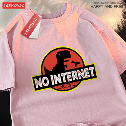 No Internet Fun Little Dinosaur Short Sleeve Mens Cartoons Cotton Tshirt Summer High Quality Clothing Fashion Oversize T-Shirts.