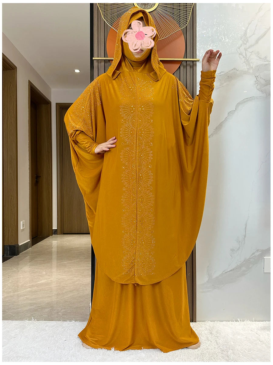 Two Piece Set Dress  Hijab Long Khimar Skirt Sets Islamic Niqab jilbab Women Eid Morocco Muslim Abaya Set Women Prayer Garment