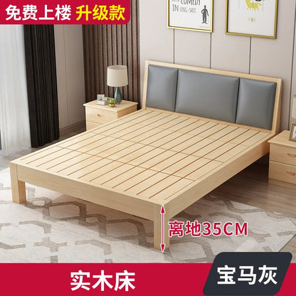 Massivholz Modernes einfaches 1,8 Meter Doppelbett Mietzimmer 1,2 Meter Einzelbett 1,5 Meter einfacher Bettrahmen