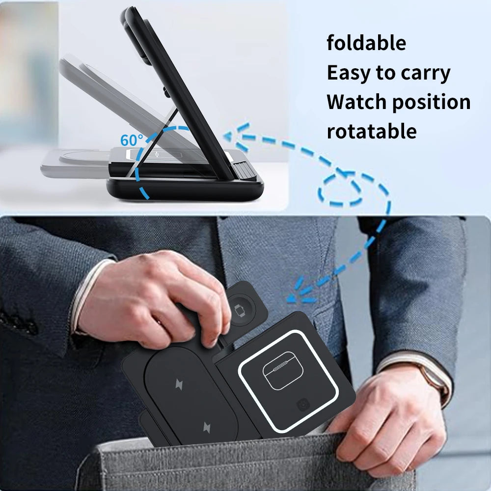 100W Foldable 3 in 1 Night Light Wireless Charger Stand For iPhone Apple Watch 2-8 SE Airpods Pro Fast Charging Station.
