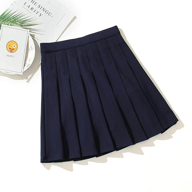 High Waist Pleated Kawaii Harajuku Skirts Women Girls Lolita A-line Sailor Large Size Preppy School Uniform.