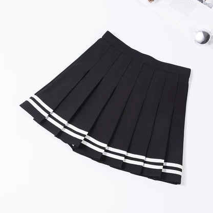 High Waist Women's Skirts Striped Pleated Elastic Waist Female Sweet Mini Dance Plaid Skirt Y2k Korean England Style.