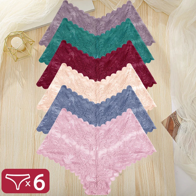 FINETOO 6Pcs Women Floral Lace Panties High Waist Brief Sexy Lingerie Panty Brazilian Underpants Femme Underwear Bikini Intimate