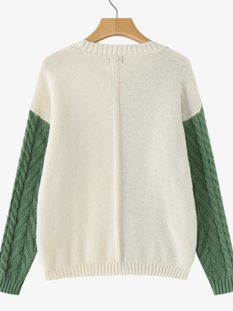 ZANZEA 2025 Autumn Patchwork Sweaters Women Pullovers Kintted Jumper Stylish Long Sleeve Winter Sweater O Neck Jumper Streetwear.