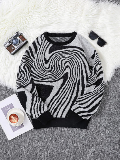 New Popular Street Ripped Abstract Starry Sky Pattern Pullover Ripped Sweater Casual Round Neck Knitted Men's Pullover
