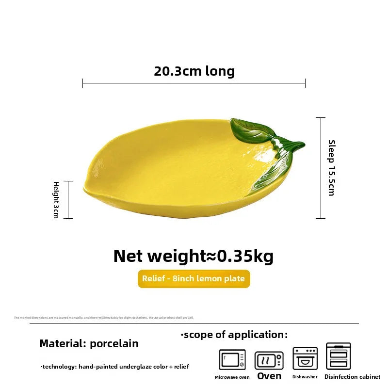Creative Lemon Plate Ceramic Fruit Dish Ins Style Home Dining Thai Restaurant Tableware.