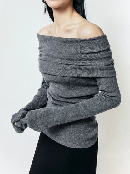 Slash Neck Pullover Frauen Tops Gestrickte Dünne Grundlegende Alle-spiel Sexy Elegante Off Schulter Herbst Winter Langarm Pullover weibliche.