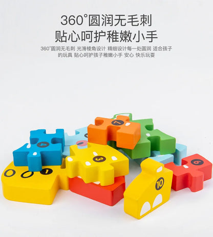 3D Stereoscopic Montessori Wooden Puzzle Cartoon Dinosaur Animal Shape Color Cognitive Educational Game Toy Kids Birthday Gift.