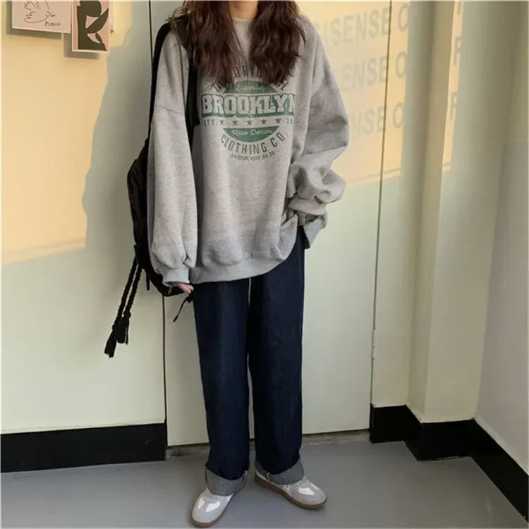 Women Hoodies 2025 Spring Woman clothing Office Lady Loose Coat Sweatshirts Letter Printed Pullovers Korean Fashion Y2k top Coat.