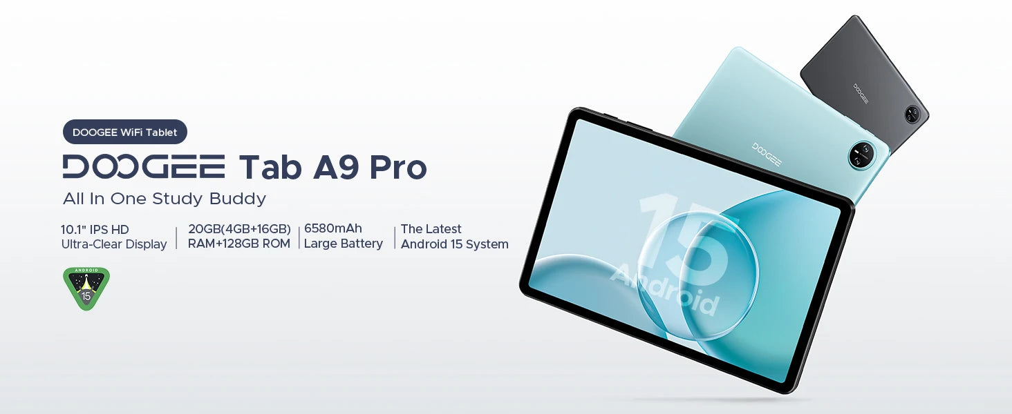 DOOGEE Tab A9 Pro Tablet 10.1" HD Display Android 15 20GB(4+16) 128GB 6580mAh Large Battery Dual Speakers Pad PC 2 In 1 Tablet.