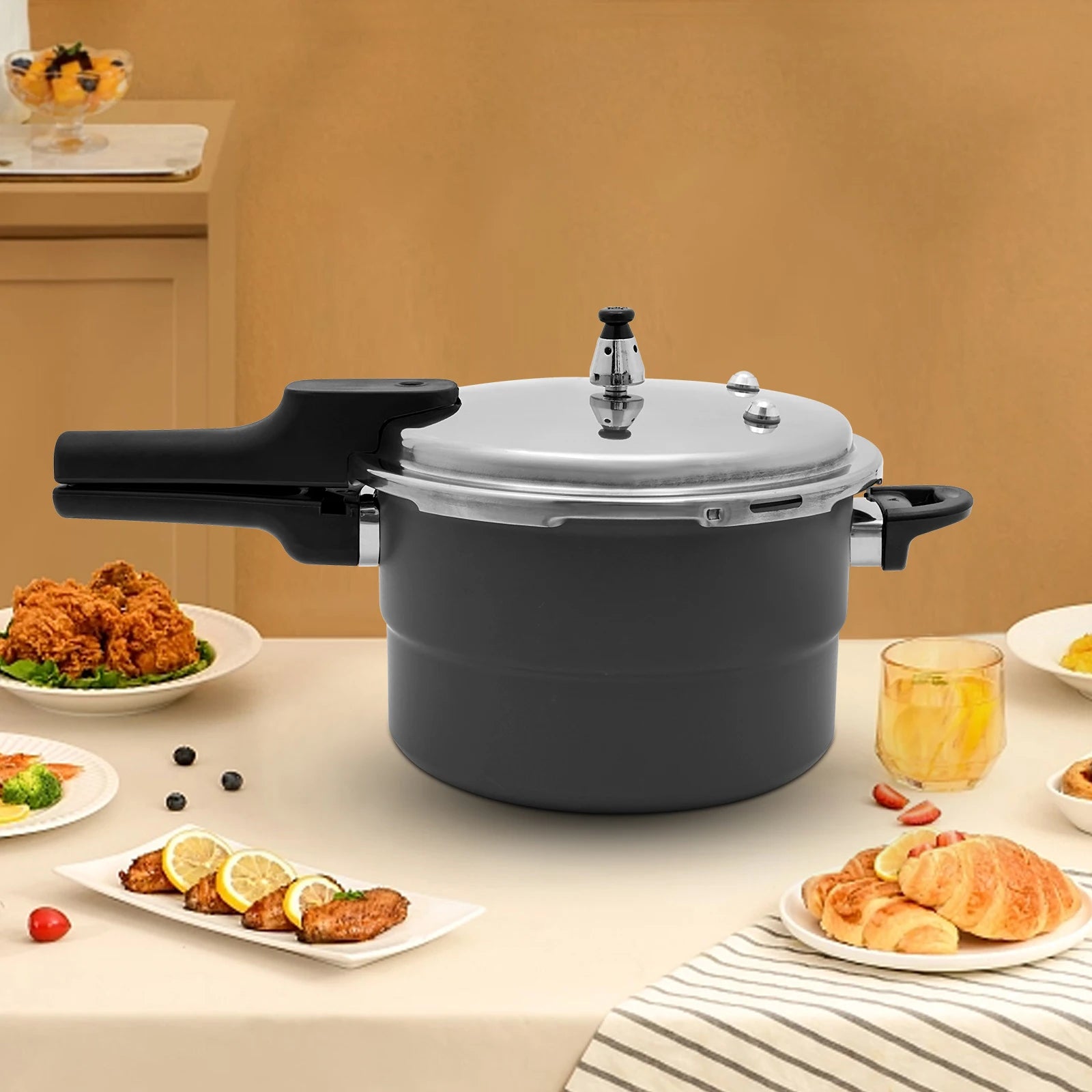 7L 24CM 80Kpa Ultra Wear-Resistant Medium Ratio Double Bottom Pressure Cooker Aluminum Alloy Pressure Cooker For Cooking Stewing.