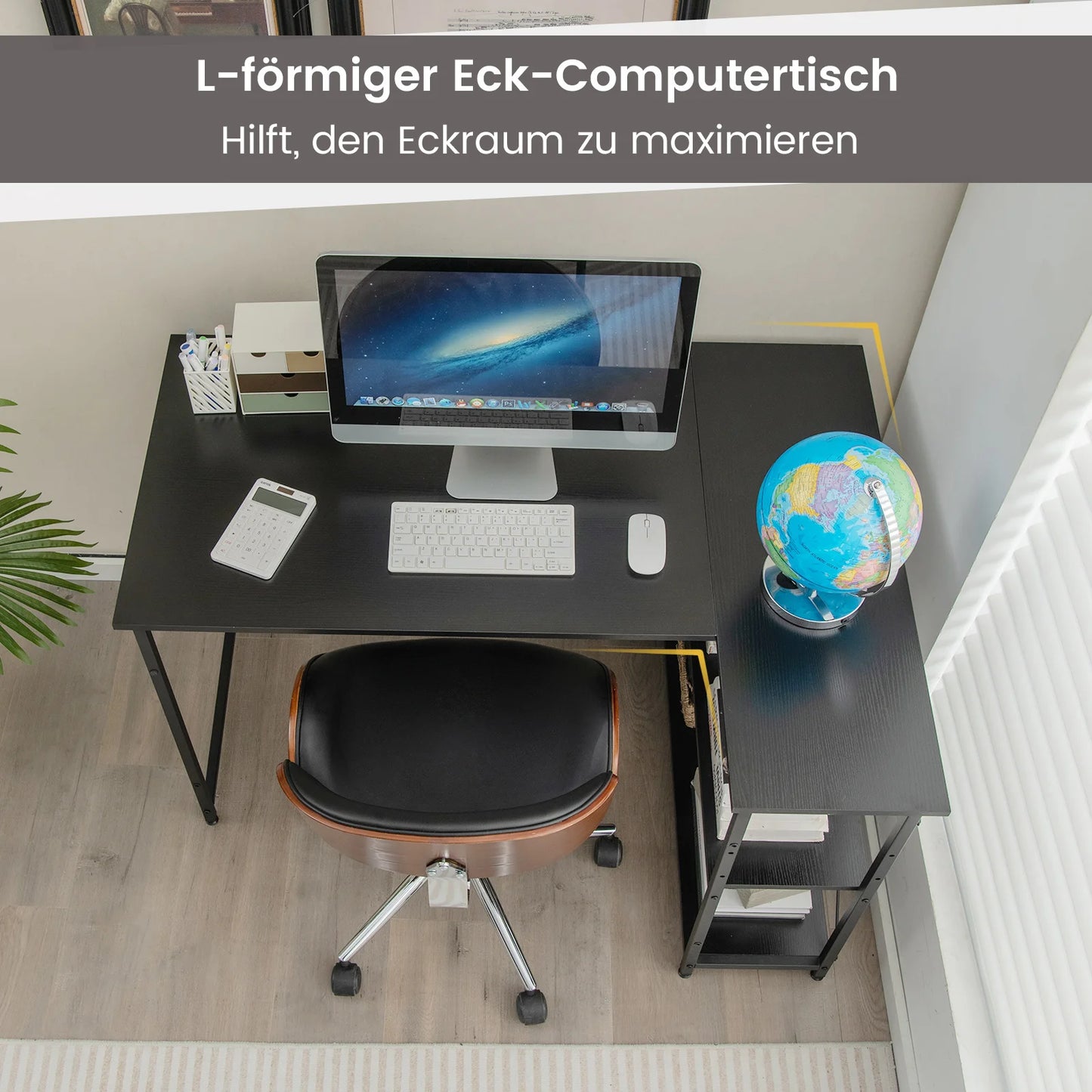 Schreibtisch L-Form, Computertisch mit Regal rechts oder Links, Eckschreibtisch mit Ablagefächern, Ecktisch Bürotisch für