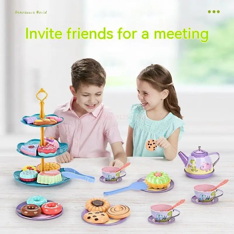 Kids Tea Party Set For Little Girls Mermaid Gift Pretend Toy Tin Tea Set Princess Tea Time Kitchen Pretend Play Tea Set Gift