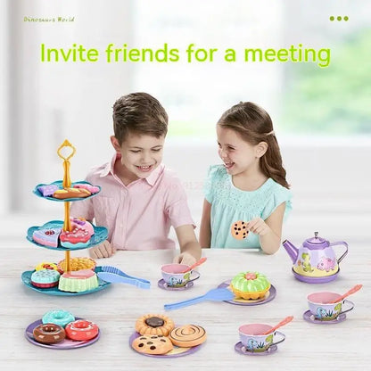 Kids Tea Party Set For Little Girls Mermaid Gift Pretend Toy Tin Tea Set Princess Tea Time Kitchen Pretend Play Tea Set Gift