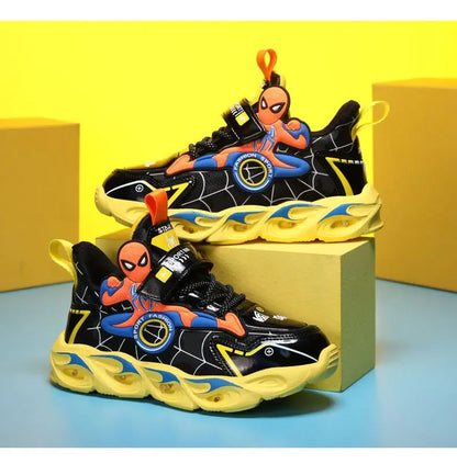 Disney Boys Shoes LED Lights Cartoon Autumn Children's Sports Shoes Leather Non-slip Children's Running Shoes Sneaker Size 25-35