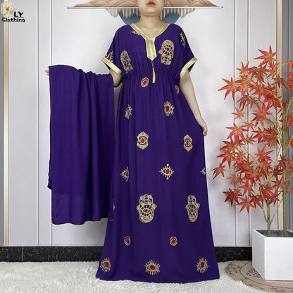 New Dubai Fashion Women Party Evening Dress 2024 Summer Short Sleeve Elasticity Embroidery Femme Robe African Islam Loose Abaya