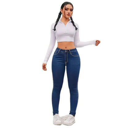 Spring 2025 Women's Retro Slim Fit Denim Jeans High Waist Elastic Butt Lifting Long Pants Trendy Girls High Waist Jeans.
