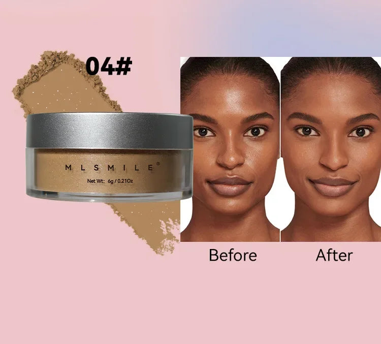 MLSIMLE 4 COLORS Natural Shimmer Pearl Setting Powder Contouring Highlighting Waterproof Sweat-proof Oil-control Makeup Powder.
