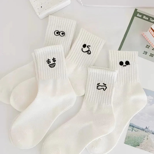 New 5 Pairs Cool Women White Cute Funny Socks Set Cartoon Lady Autumn Winter Female Girl Kawaii Sport Short Socks For Women.