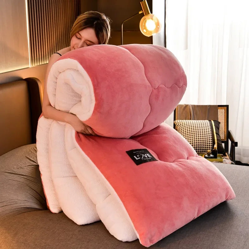 New Super Warm Lamb Wool Quilt Winter Thickened Cotton Quilt Warm Cotton Double sided Velvet Soft Extra Large Blanket.