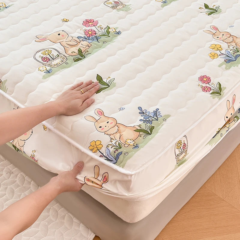 Quilted Mattress Cover For Kids Single/Double Size Rabbit Printing cubre colchón 200X220cm Anti-Mite 매트리스커버 Queen/King Size 매트리스.