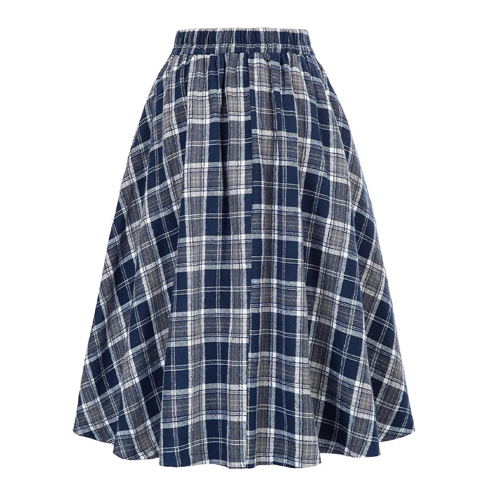 SISHION 2025 Autumn New A Line Swing Buttons Long Midi Vintage Skirt SS0037 Red Green High Waist Plaid Skirts for Women Jupe.