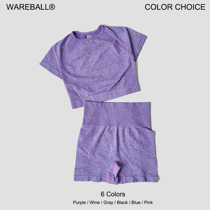 Seamless Women Yoga Set Crop Top Short Sleeve Shirt Fitness Shorts Workout Clothes For Women Gym Clothing Yoga Sport Set.