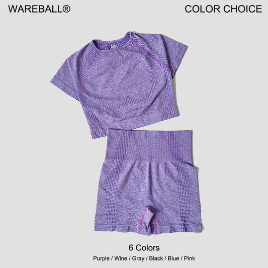 Seamless Women Yoga Set Crop Top Short Sleeve Shirt Fitness Shorts Workout Clothes For Women Gym Clothing Yoga Sport Set.