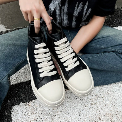 Street Style Ankle Boots for Men Genuine Leather High Top Shoes Fashion Brand Motorcycle Boots Thick Bottom  Male Walking Shoes.