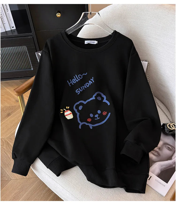 170 kg Plus Größe Damen Büste 170 Frühling Herbst Lose Langarm Cartoon Print Pullover Sweatshirts 4XL 5XL 6XL 7XL 8XL 9XL