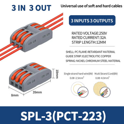 1 In Multiple Out Quick Wiring Connector Universal Splitter Wiring Cable Push In Terminal Block Universal Fast Wiring SPL 222 23
