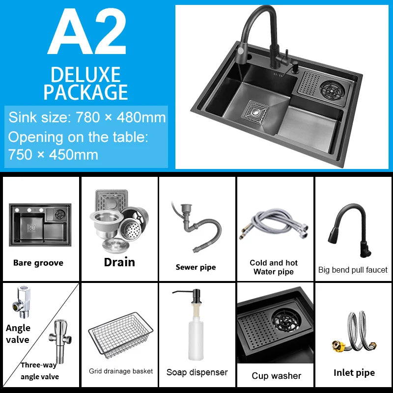 Neues abgestuftes Edelstahlspülbecken für die Küche, multifunktionale Tassenwaschbecken, Geschirrspülbecken, großes Einzelschlitz-Waschbecken