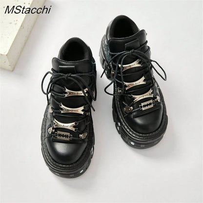 Punk Stil Frauen Schwarze Schuhe Rock Metall Dekor Lace-up Ferse Höhe Plattform Schuhe Gothic Mann Turnschuhe Frauen Stiefeletten 2025, Neue.