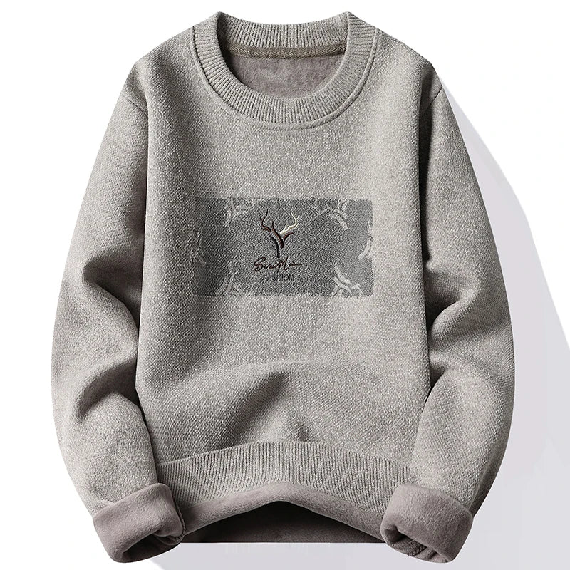 New Mens Fleece Sweater Thickened Pullover Fleece Lined Autumn Winter Crew Neck Jumpers Fashion Knitwear.