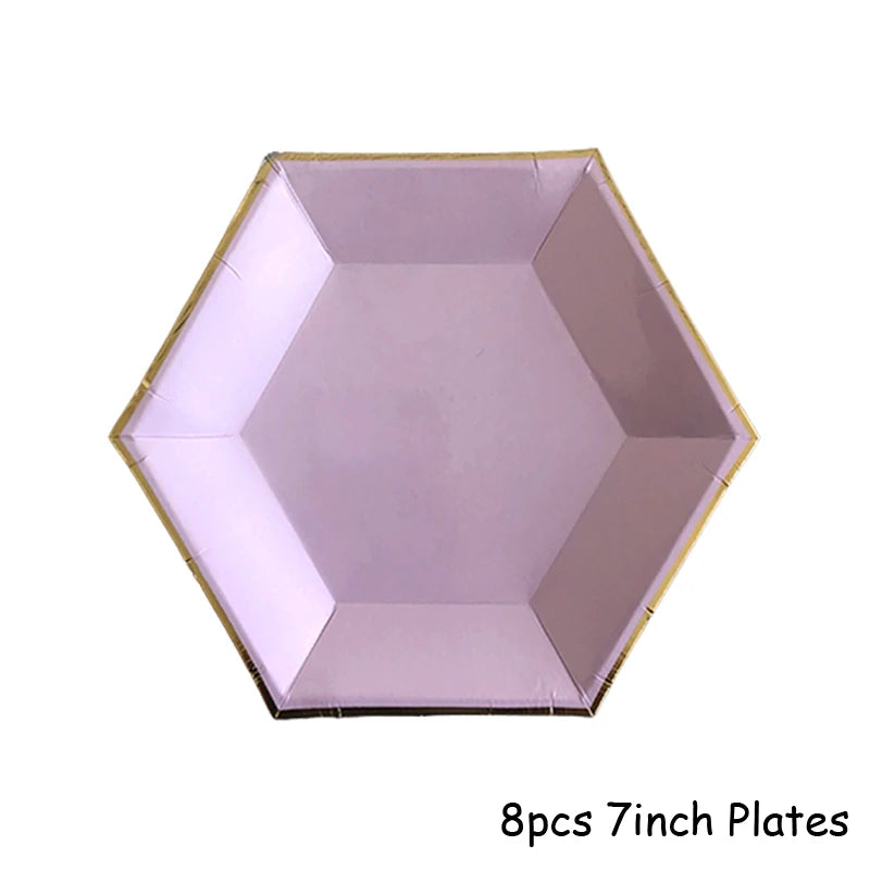 Gold Disposable Tableware Sets Purple Party Paper Cup Plates baby Shower  Birthday Party Supplies Carnival Wedding decor Favors.