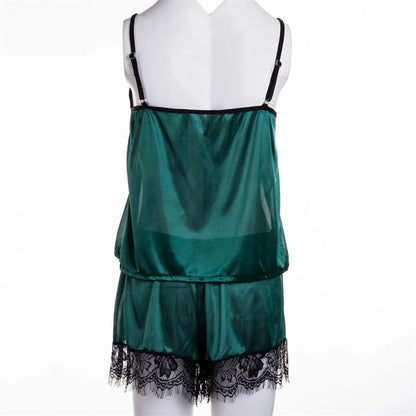 2 Stück sexy Pyjama Set Frauen sexy Spitze Patchwork Satin Seide Spaghetti träger Top heiße Shorts Pyjama Frauen Nachtwäsche Femme Pyjamas