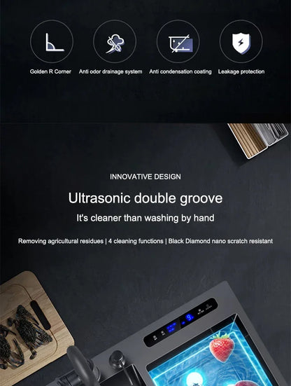 Kitchen Sink Stainless Steel Dishwashing Sink Ultrasonic Sink Dishwasher Multifunctional Intelligent Net Washer For Kitchen