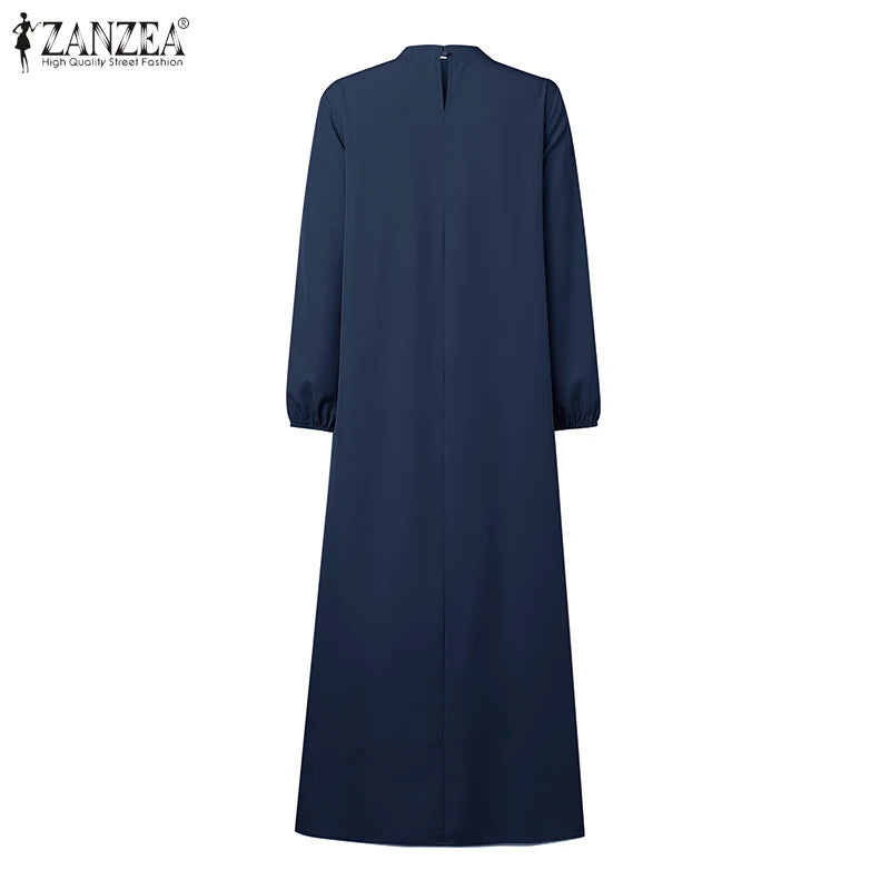 2025 Autumn Muslim Dresses Abaya ZANZEA Women Elegant Long Sleeeve Floral Dress Dubai Robe IsIamic Clothing Maxi Long Sundress.