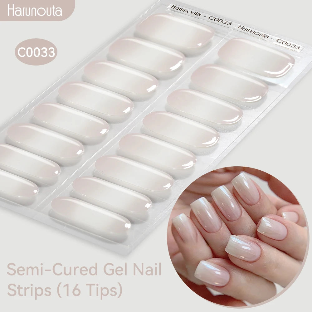 Harunouta Gradient Semi Cured Gel Nail Sticker Long-Lasting UV Nail Sticker UV/LED Extension Gel Nail Foil Gel Polish Full Cover