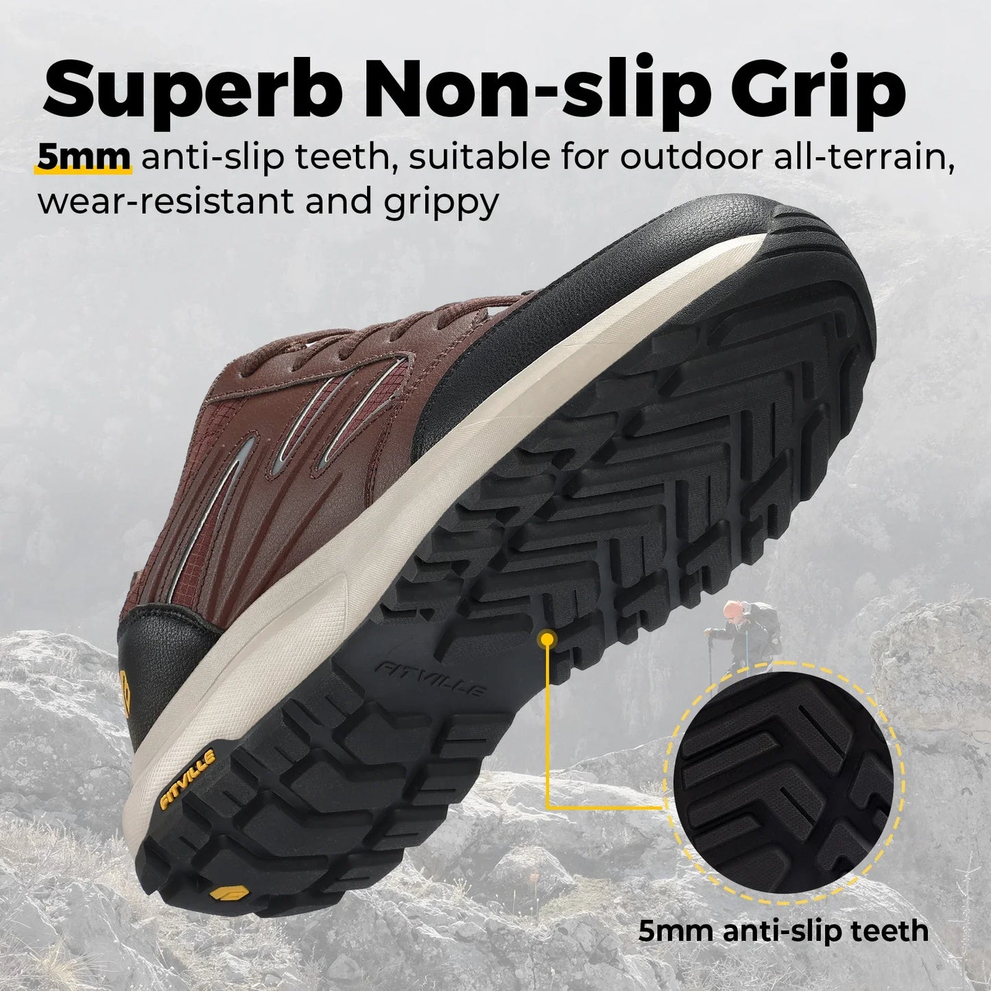 FitVille Men'S Widened Hiking Waterproof Outdoor Work Hiking Shoes With Arch Support To Relieve Heel Pain Lightweight Non-Slip.