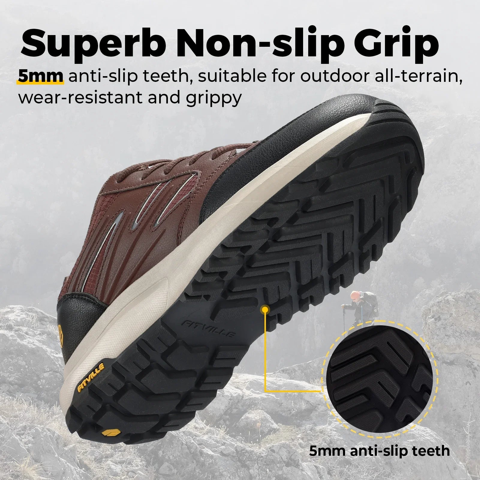 FitVille Men'S Widened Hiking Waterproof Outdoor Work Hiking Shoes With Arch Support To Relieve Heel Pain Lightweight Non-Slip.