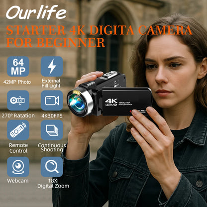 Ouelife 4K Digital Photography Camera 42 Megapixels HD Digital Camera 18X Digital Zoom 3.0'' screen Portable Video Recorder.