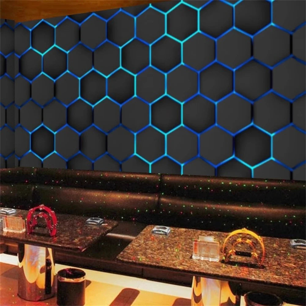 Custom Technology oriented KTV wallpaper private rooms 3D concave hexagonal wall panels e-sports room geometric home decoration