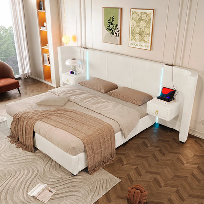 KOMHTOM Polsterbett 180x200cm, Samt mit, LED-Leiste, hydraulischem Stauraum, 2 Schubladen und USB+TYPE-C Anschluss